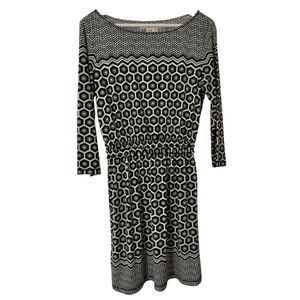 Max Studio green geometric print long sleeve dress M